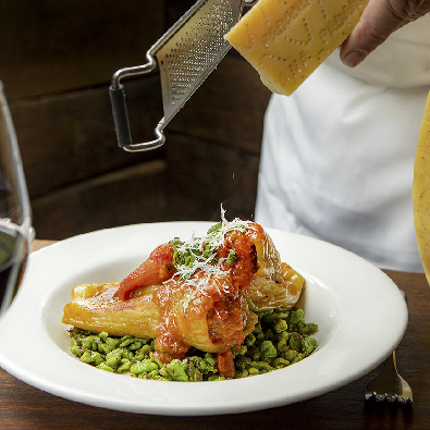 Cubanella peppers stuffed with Grana Padano and crispy spinach Spatzle p